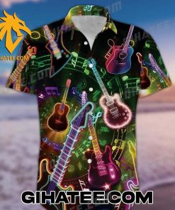 Colorful Neon Guitar Hawaiian Shirt And Shorts Set