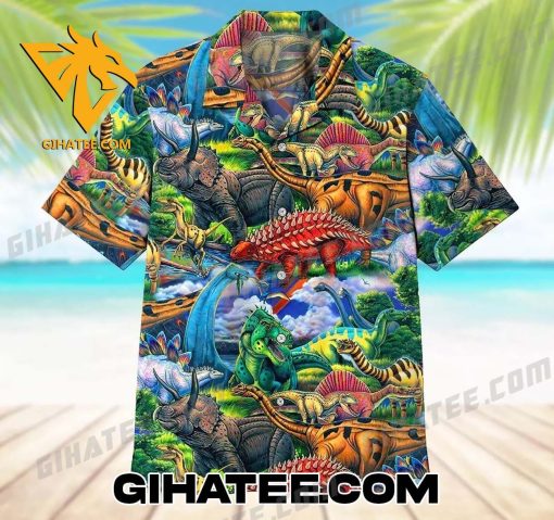 Colorful Prehistoric Dinosaurs Hawaiian Shirt Shorts