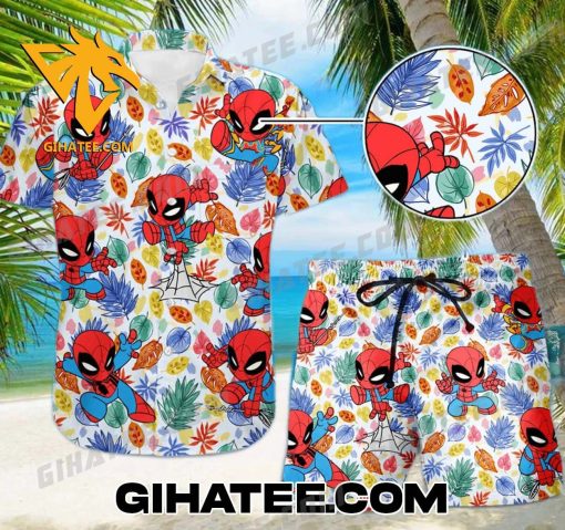 Colorful Spiderman Tropical Hibiscus Hawaiian Shirt Shorts For Summer Beach