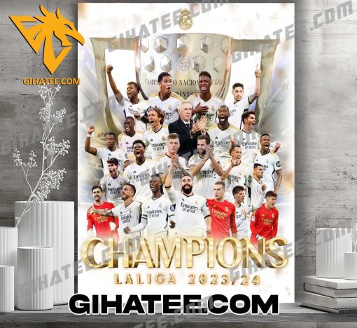 Congratulations Real Madrid FC La Liga Champions 2024 Poster Canvas