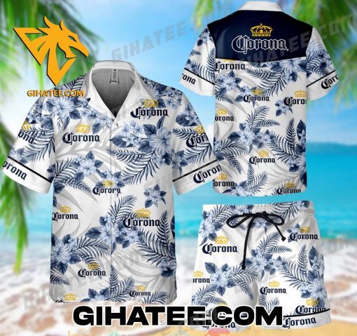 Corona Beer Hibiscus Tropical Flower Hawaiian Shirt And Shorts Set