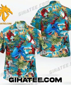Deadpool Shark Hibiscus Tropical Forest Hawaiian Shirt And Shorts Set