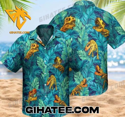 Dinosaur Skeleton Tropical Leaf Hawaiian Shirt And Shorts Combo