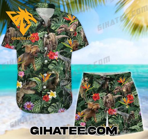 Dinosaurs Tropical Forest Hawaiian Shirt And Shorts