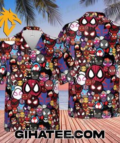 Faces Of Spider-Man characters Through Time Hawaiian Shirts And Shorts Matching