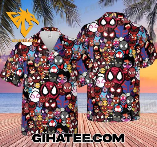 Faces Of Spider-Man characters Through Time Hawaiian Shirts And Shorts Matching