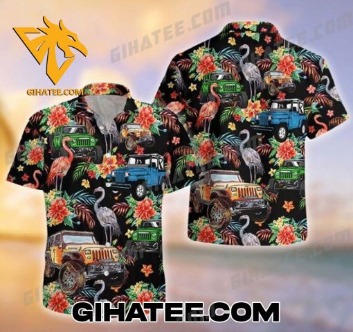 Flamingo Driver Jeep Hawaiian Shirts And Shorts Matching