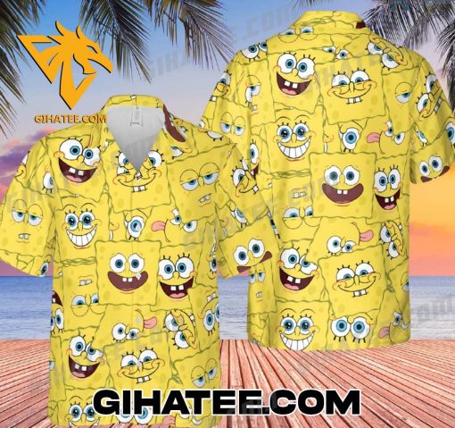 Funny Spongebob Face Pattern Short-Sleeve Hawaiian Shirts