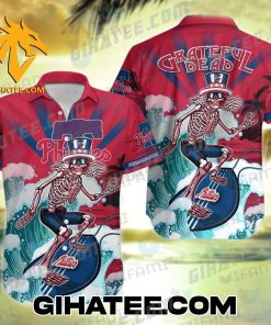 Grateful Dead Skeleton Surfing Philadelphia Phillies Hawaiian Shirt Set