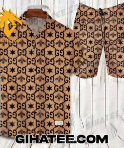 Gucci Bee Star Brown Black Hawaiian Shirt Set