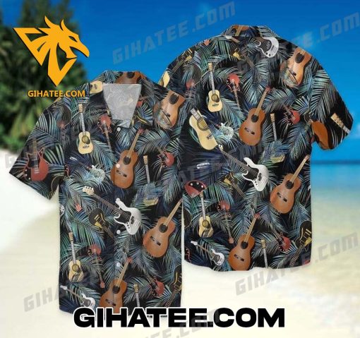 Guitar Pattern Coconut Palm Leaves Hawaiian Shirt And Shorts