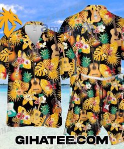 Guitar Tropical Pineapple Hawaiian Shirt Shorts Black Yellow Color