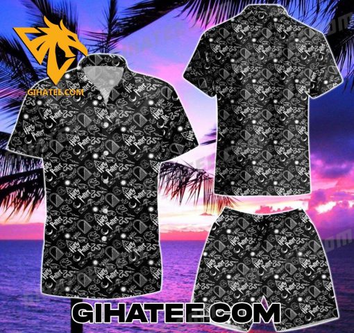 Harry Potter Icon Pattern Black White Hawaiian Shirt And Shorts