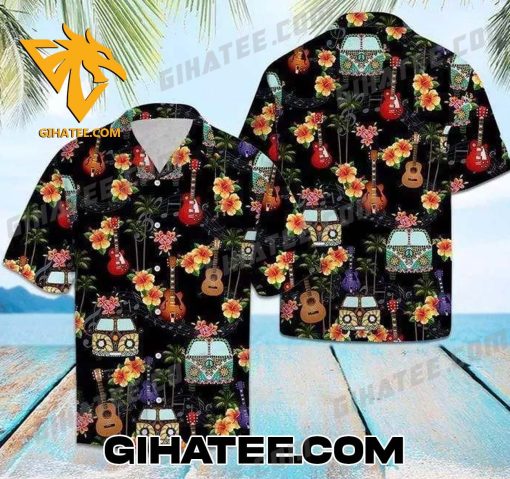 Hippie Camping Car Guitar Hawaiian Shirt Set