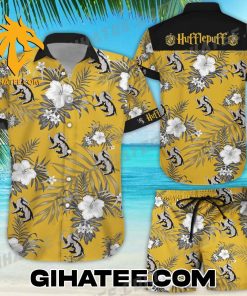 Hufflepuff Logo Palm Leaves Harry Potter Hawaiian Shirt And Shorts Set