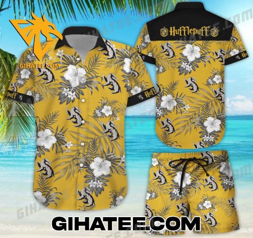 Hufflepuff Logo Palm Leaves Harry Potter Hawaiian Shirt And Shorts Set