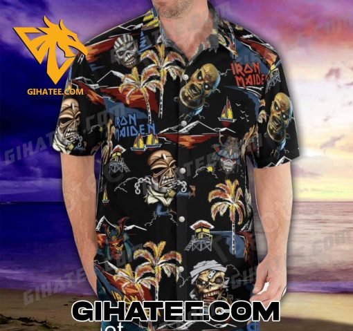 Iron Maiden Zombie Palm Tree Hawaiian Shirt And Shorts Combo