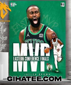 Jaylen Brown wins the Larry Bird Trophy for 2024 Eastern Conference Finals MVP Poster Canvas