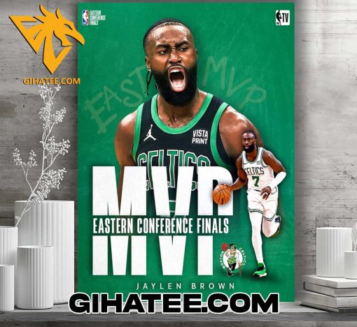 Jaylen Brown wins the Larry Bird Trophy for 2024 Eastern Conference Finals MVP Poster Canvas