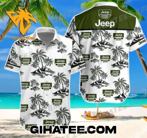 Jeep Logo Pattern Coconut Island Hawaiian Shirt And Shorts Set