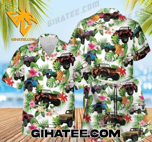 Jeep Pineapple Flowers Hawaiian Shirt And Shorts