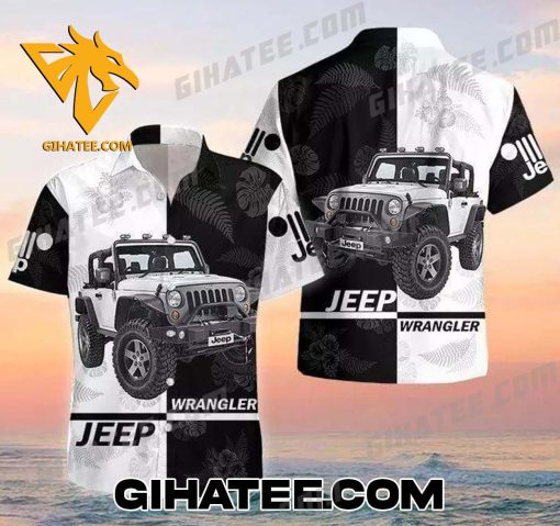 Jeep Wrangler Hawaiian Shirt And Beach Shorts Black And White Color