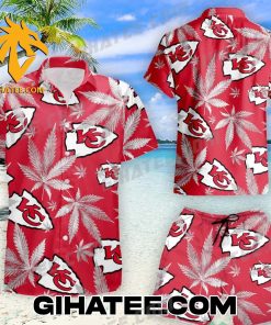 Kansas City Chiefs Cannabis Leaves Background Hawaiian Shirt And Beach Shorts
