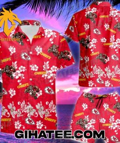 Kansas City Chiefs Mascot Hibiscus Flower Hawaiian Shirt And Shorts Combo