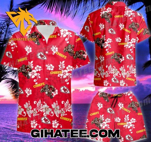 Kansas City Chiefs Mascot Hibiscus Flower Hawaiian Shirt And Shorts Combo