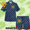 Luxury Gucci Logo Hawaiian Shirt Shorts Navy Color