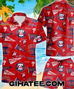 MLB Philadelphia Phillies Logo Pattern Red Color Hawaiian Shirt And Shorts Combo