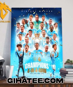 Manchester City Champs 2024 Four In A Row Premier League Champions Poster Canvas