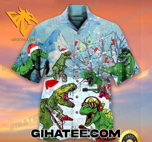 Merry Christmas Dinosaur Short-Sleeve Hawaiian Shirts