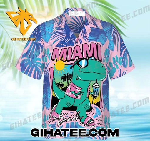 Miami South Beach Cool T- Rex Dinosaur Hawaiian Shirt Set