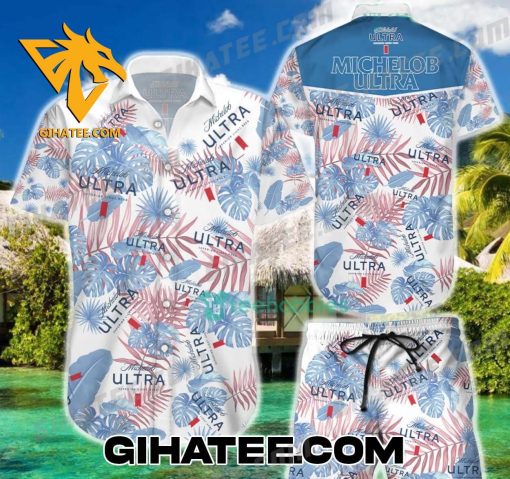 Michelob Ultra Light Beer Tropical Leaf Hawaiian Shirt And Shorts Combo