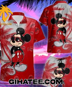 Mickey Mouse Coconut Palm Ohio State Hawaiian Shirt And Shorts Set