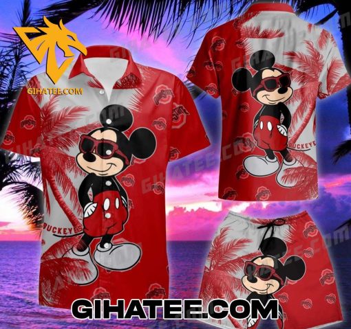 Mickey Mouse Coconut Palm Ohio State Hawaiian Shirt And Shorts Set