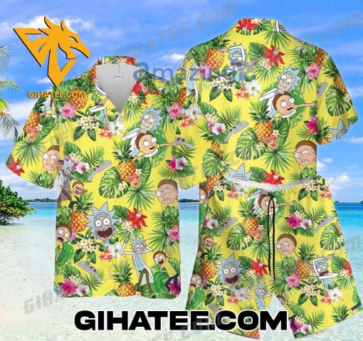 Morty Smith Rick Sanchez Tropical Pineapple Rick And Morty Hawaiian Shirt And Shorts Combo