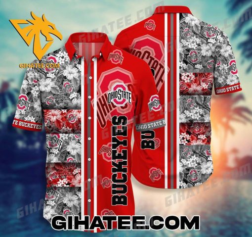 NCAA Ohio State Buckeyes Flower Cheap Hawaiian Shirt Set