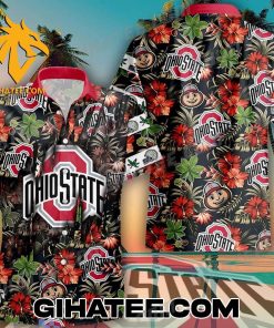 Ohio State Buckeyes Floral Cannabis Leaves Hawaiian Shirt And Beach Shorts