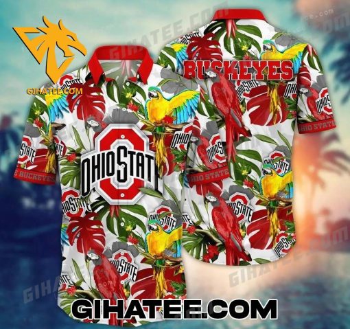 Ohio State Buckeyes Tropical Forest Parrot Short-Sleeve Hawaiian Shirts