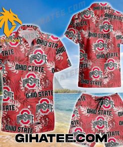 Ohio State Logo Pattern Palm Leaves Hawaiian Shirt And Shorts