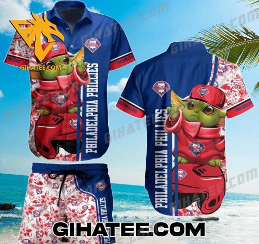 Philadelphia Phillies Baby Yoda Lover Tropical Style Hawaiian Shirts And Shorts Matching