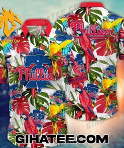 Philadelphia Phillies Logo Tropical Forest Parrot Colorful Short-Sleeve Hawaiian Shirts