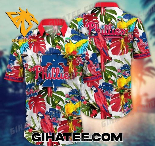 Philadelphia Phillies Logo Tropical Forest Parrot Colorful Short-Sleeve Hawaiian Shirts