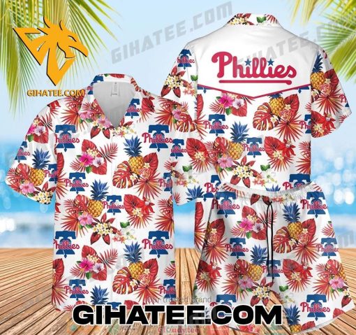 Philadelphia Phillies Tropical Forest Pineapple Hawaiian Shirt And Shorts Set