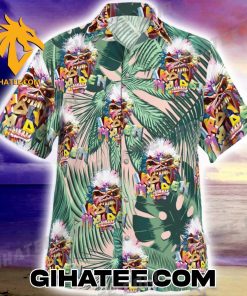 Quality Iron Maiden Art Tropical Green Coconut Leaf Pattern Short-Sleeve Hawaiian Shirts