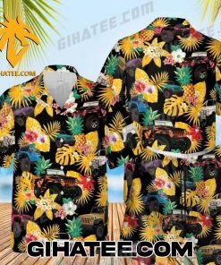 Quality Jeep Pineapple Flowers Black Yellow Hawaiian Shirt And Shorts Set