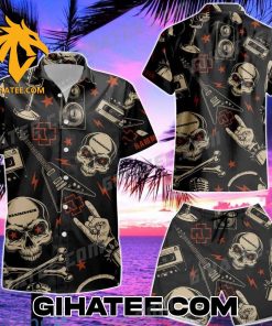 Rammstein Black Skull Guitar Hawaiian Shirt And Shorts Combo