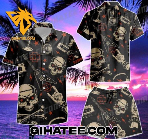 Rammstein Black Skull Guitar Hawaiian Shirt And Shorts Combo